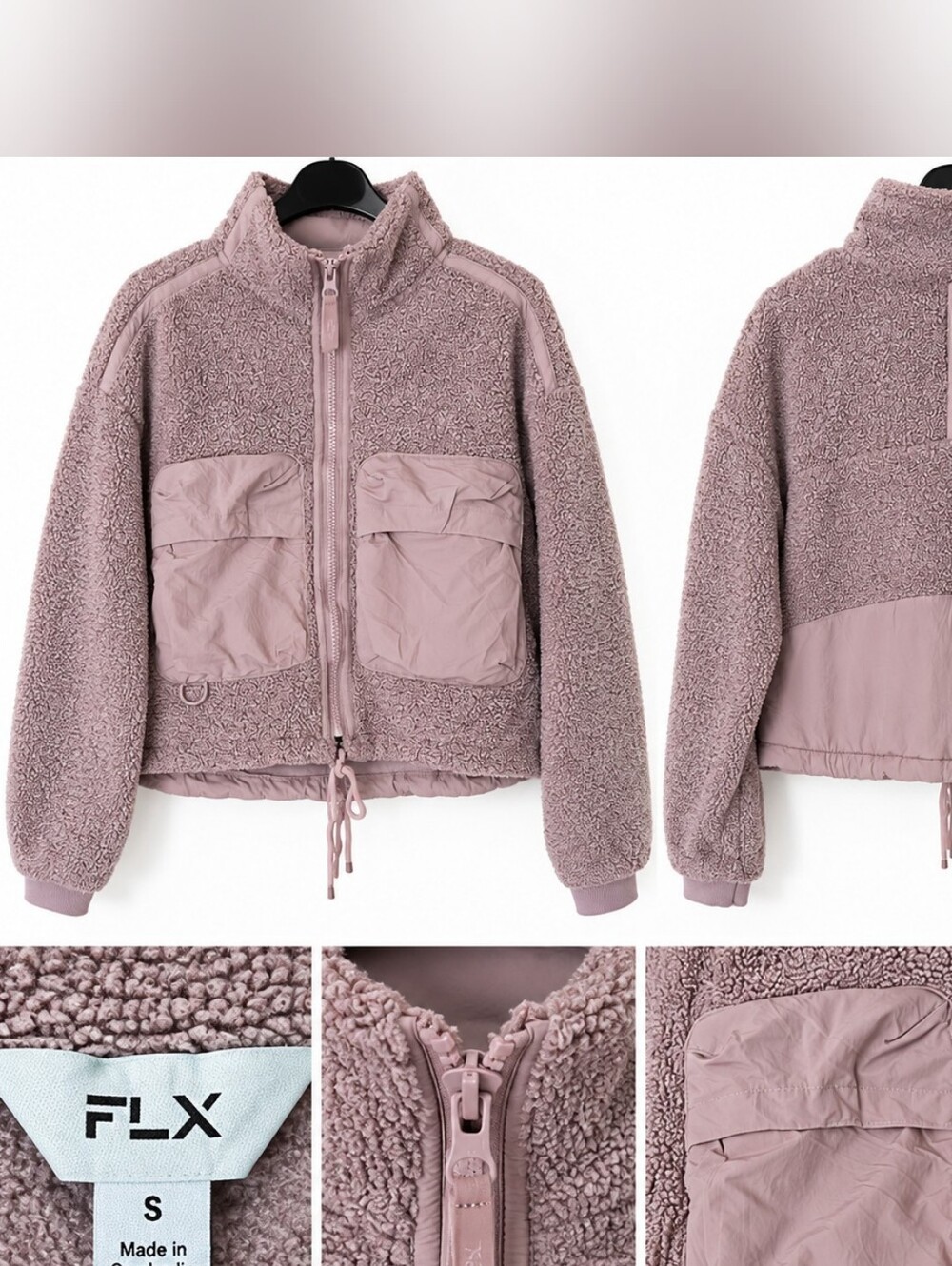 FLX Cozy Teddy Zip-Up Jacket in Dusty Mauve